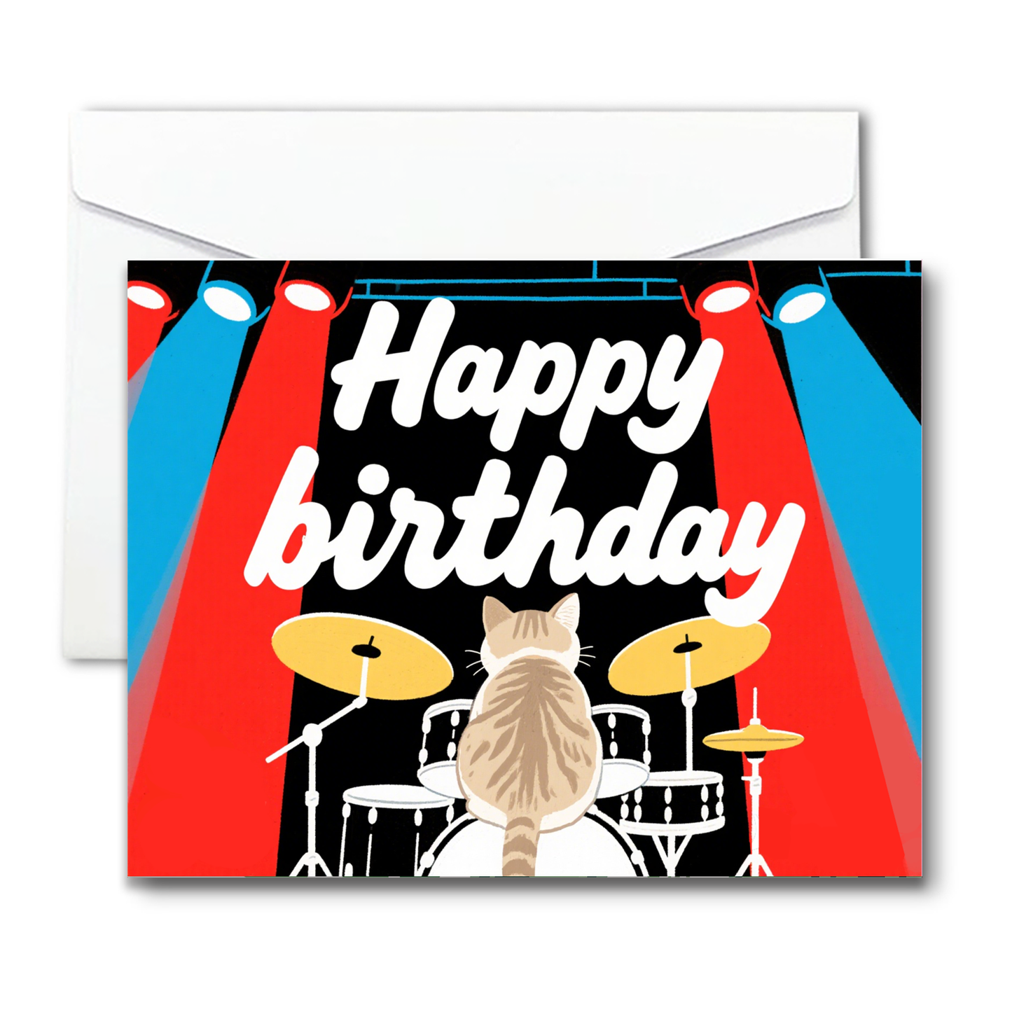 Feel the Beat! Cool Cat Drummer Popup Birthday Card