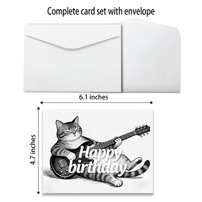 The "Meow-sical" Rockstar: Guitar-Playing Cat Birthday Card