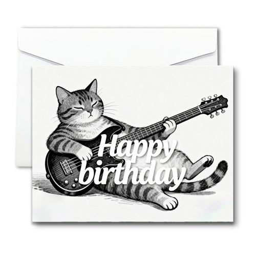 The "Meow-sical" Rockstar: Guitar-Playing Cat Birthday Card