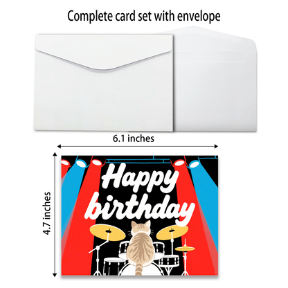 Feel the Beat! Cool Cat Drummer Popup Birthday Card